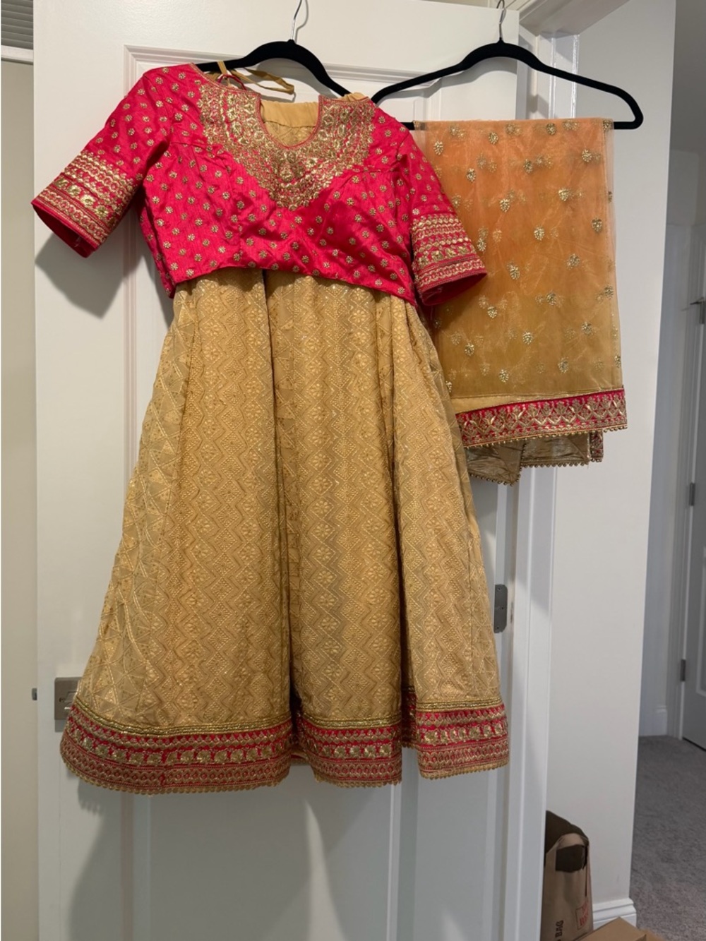 Traditional Women’s Lehenga Choli in Gold and Pink